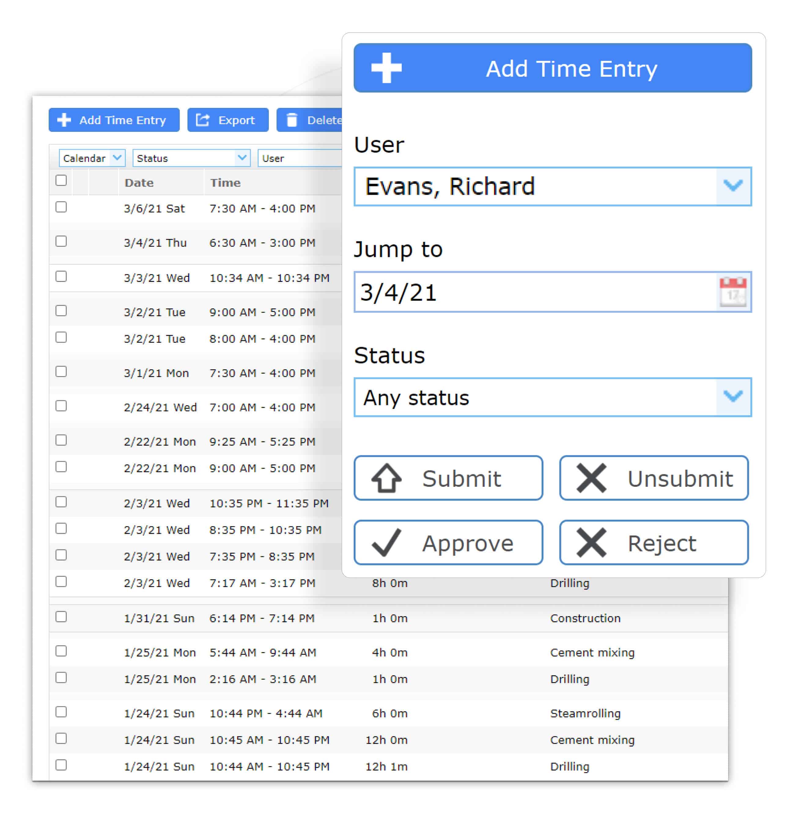 triplog time tracking approve submit job tasks