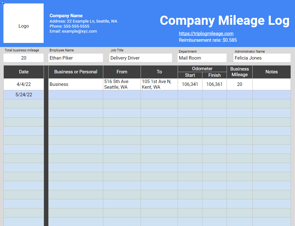 triplog company mileage log template image-min
