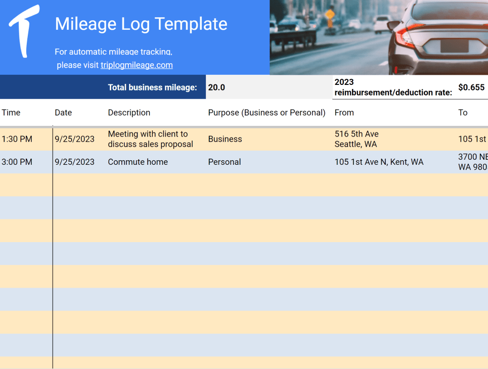 mileage log excel template